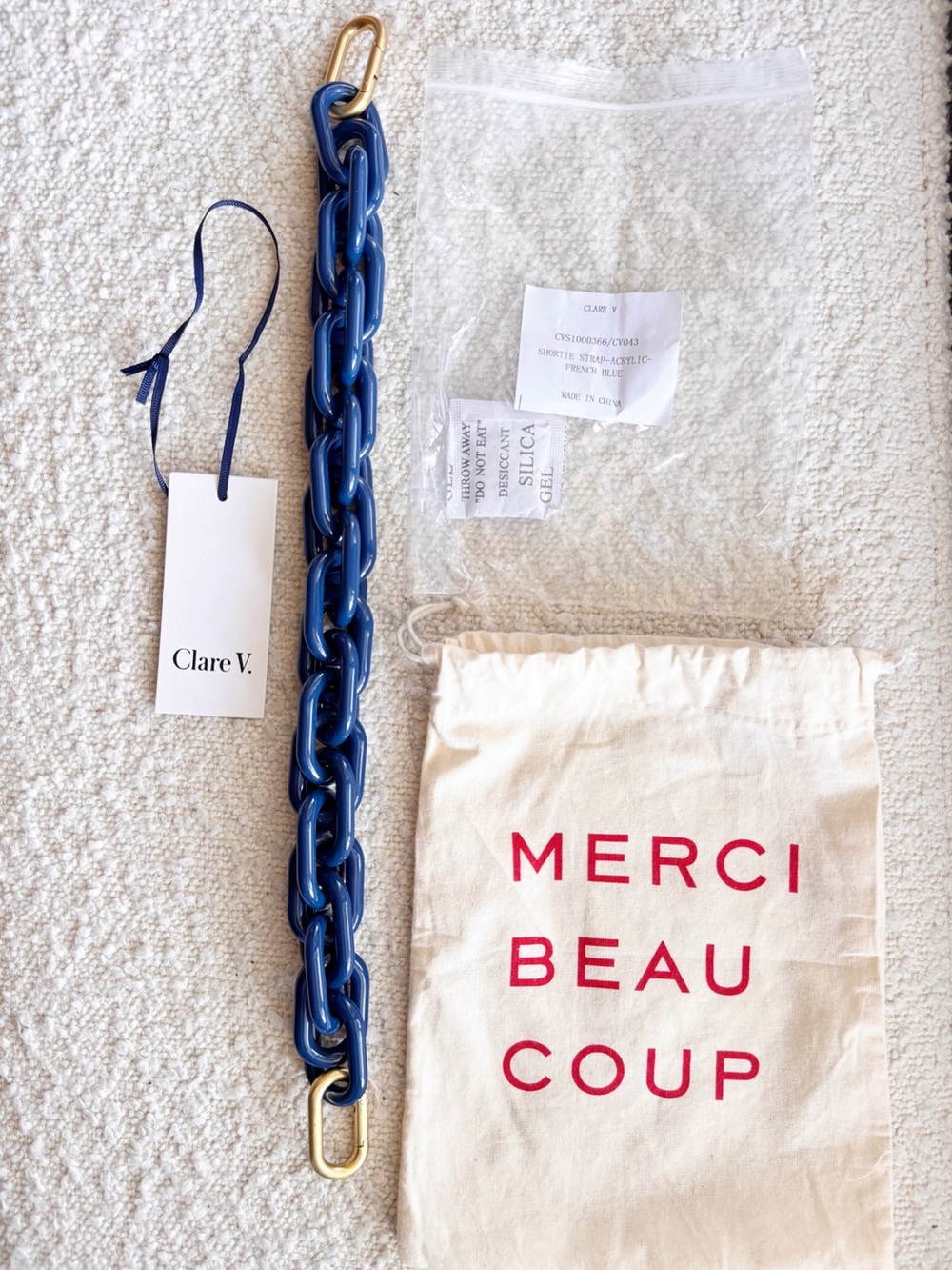 NWT Clare V Shortie Strap in French Blue with Gold Hardware